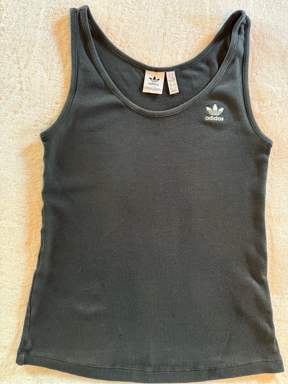 Vintage ladies Adidas Black Ribbed Crew Neck Tank with Trefoil Tag